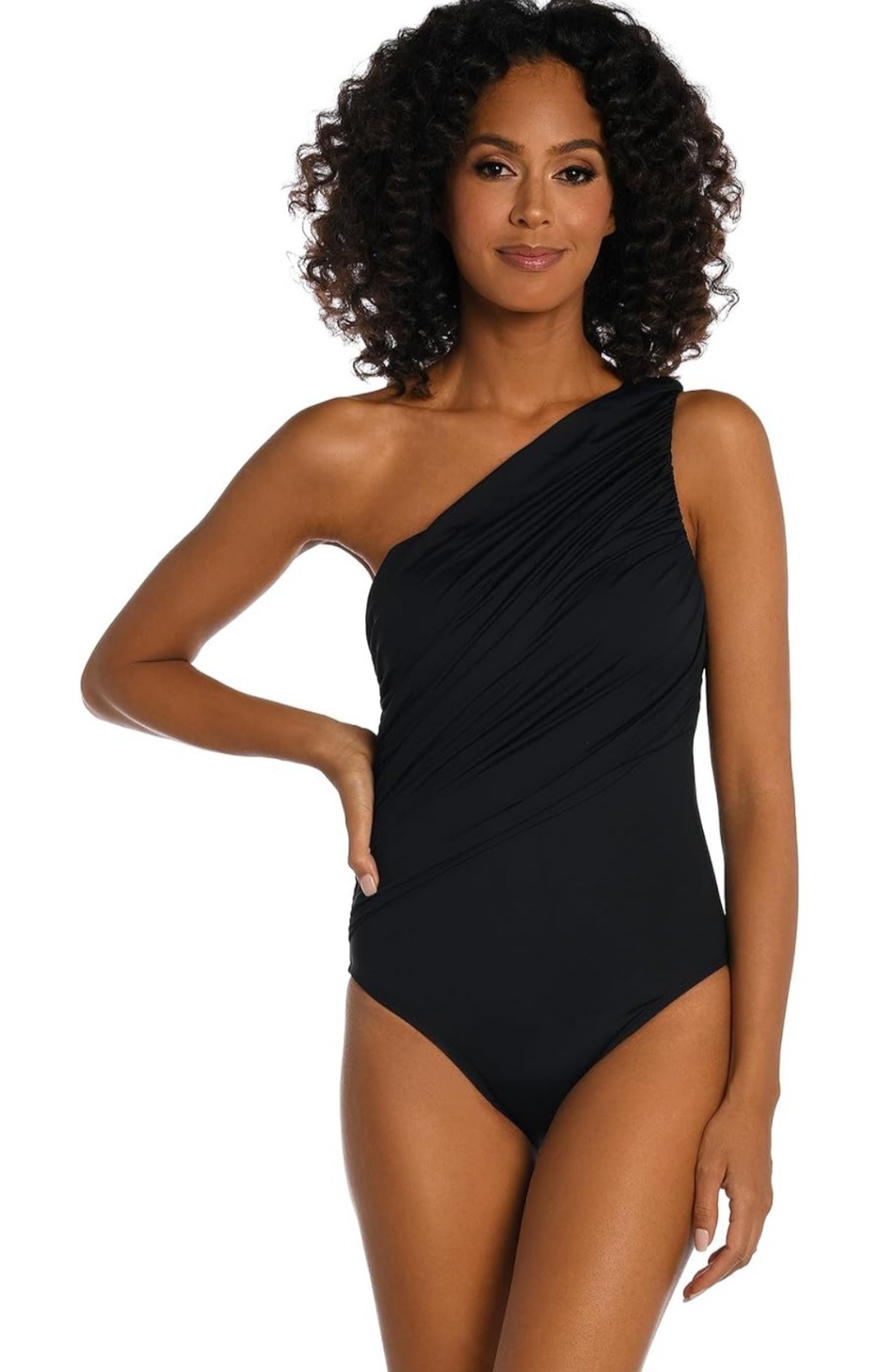 La Blanca Womens Island Goddess Shirred One Shoulder One Piece Swimsuit