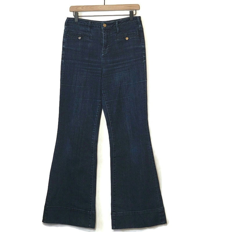 Anthropologie Pilcro Superscript Flare High Rise Blue Denim Jean Size 29