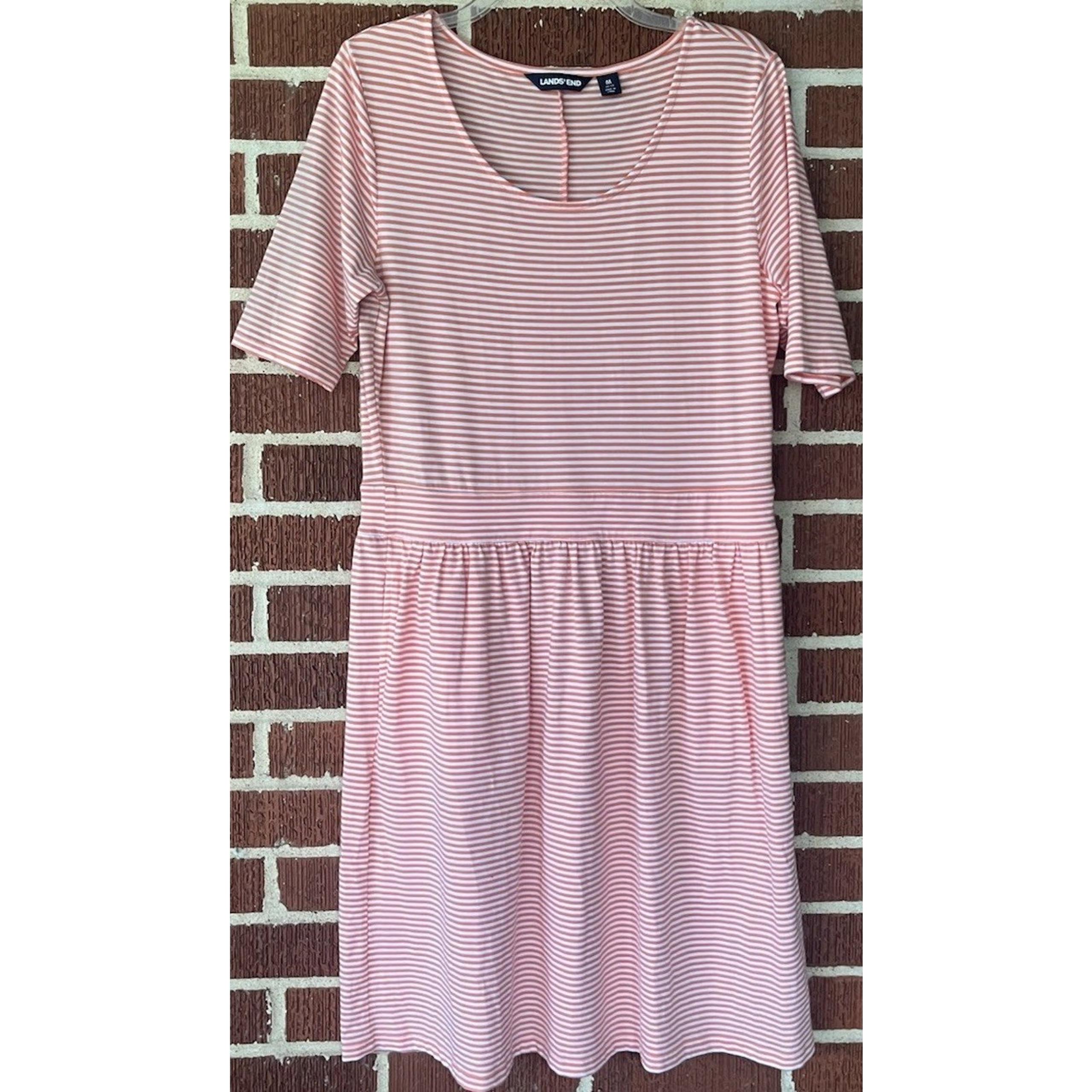 Lands’ End Orange and White Striped Knit Dress with Pockets Size Medium