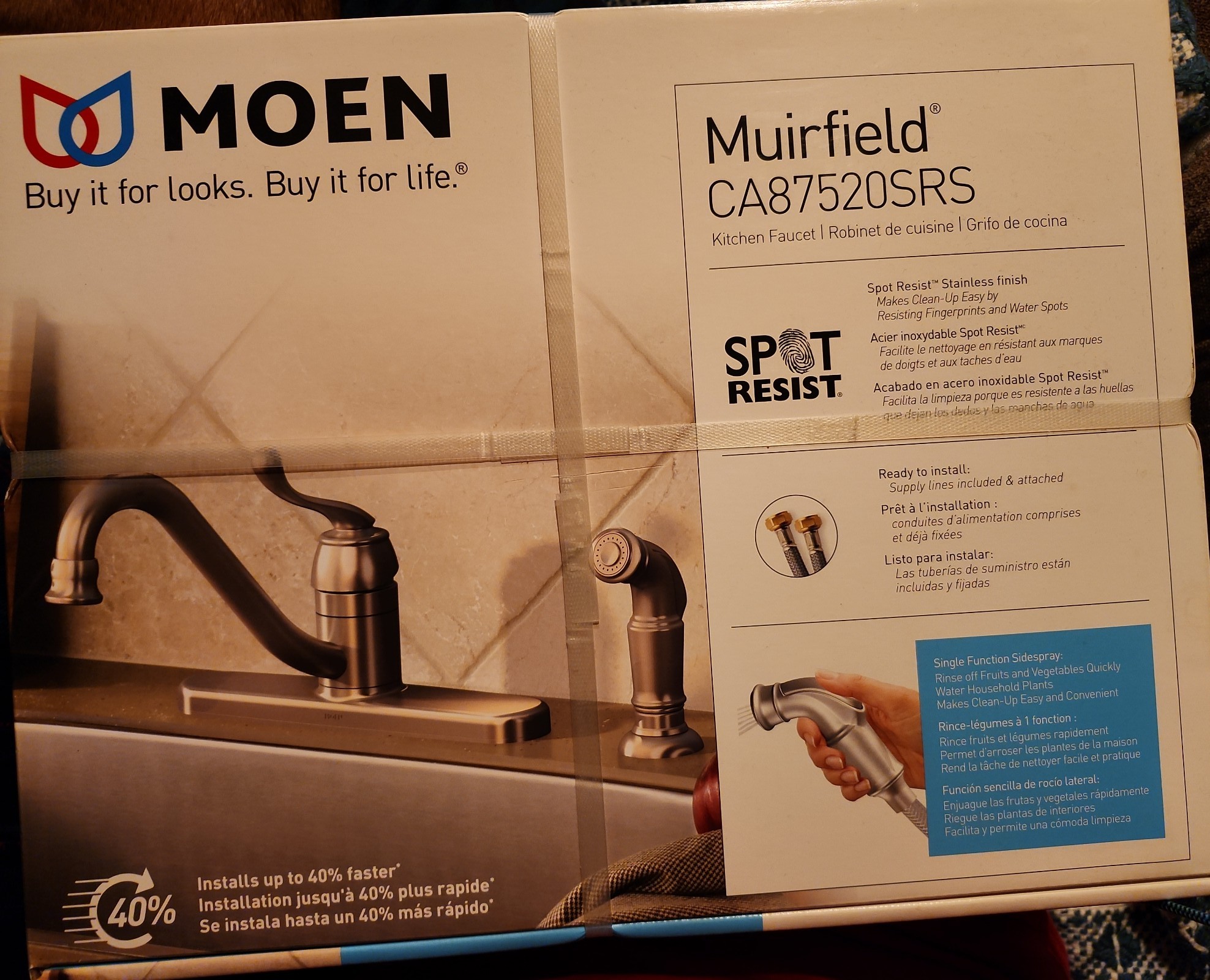 Moen Muirfield Spot Resist Stainless Single Handle Kitchen Faucet w Sprayer NEW