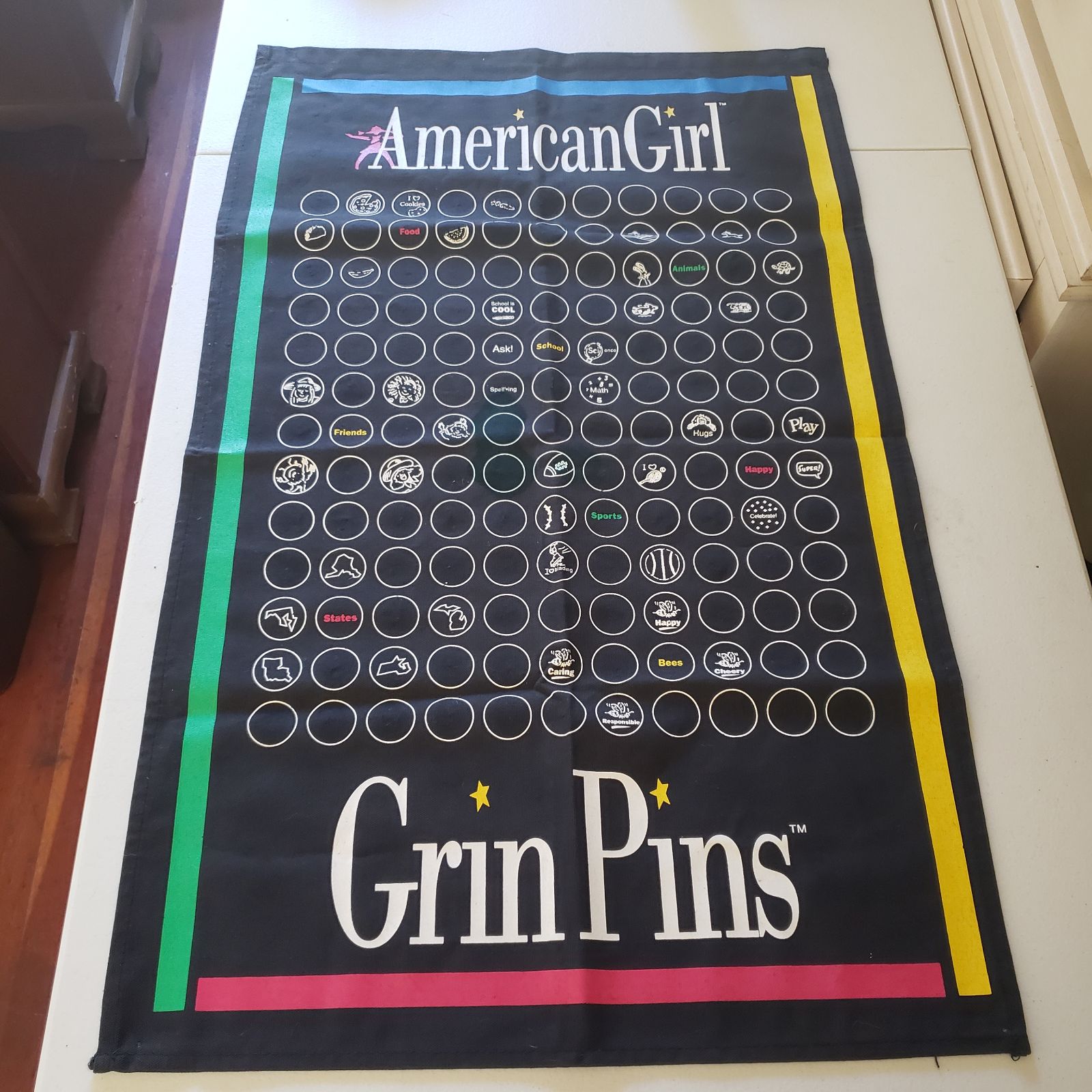 American Girl Grin Pin Banner with 104 Assorted Pins