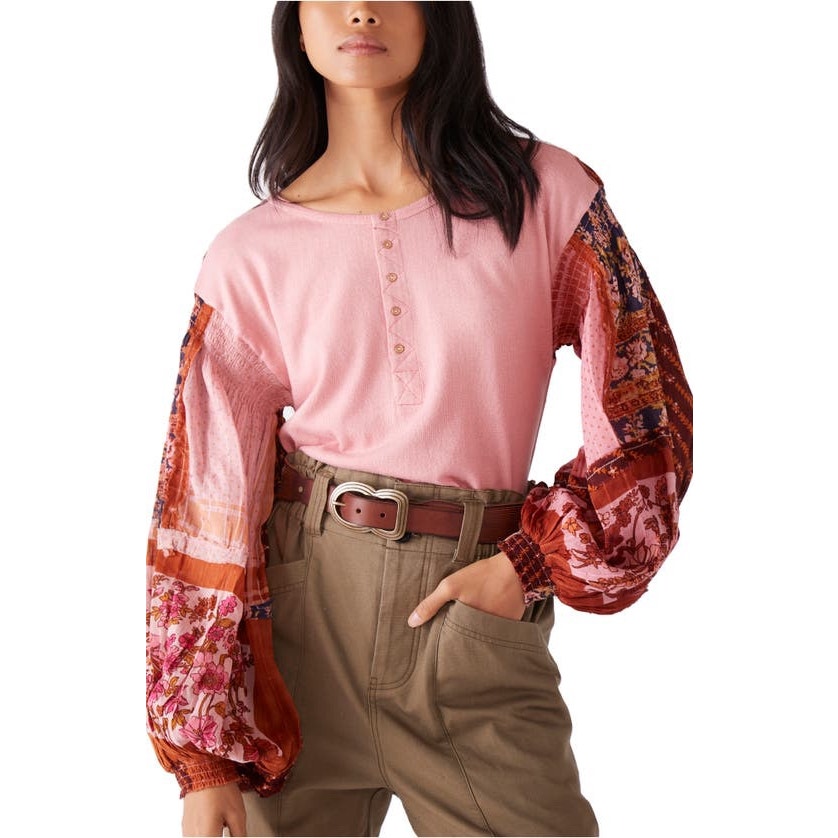 Free People Light Magic Henley Top Women's Blouse XS Pink