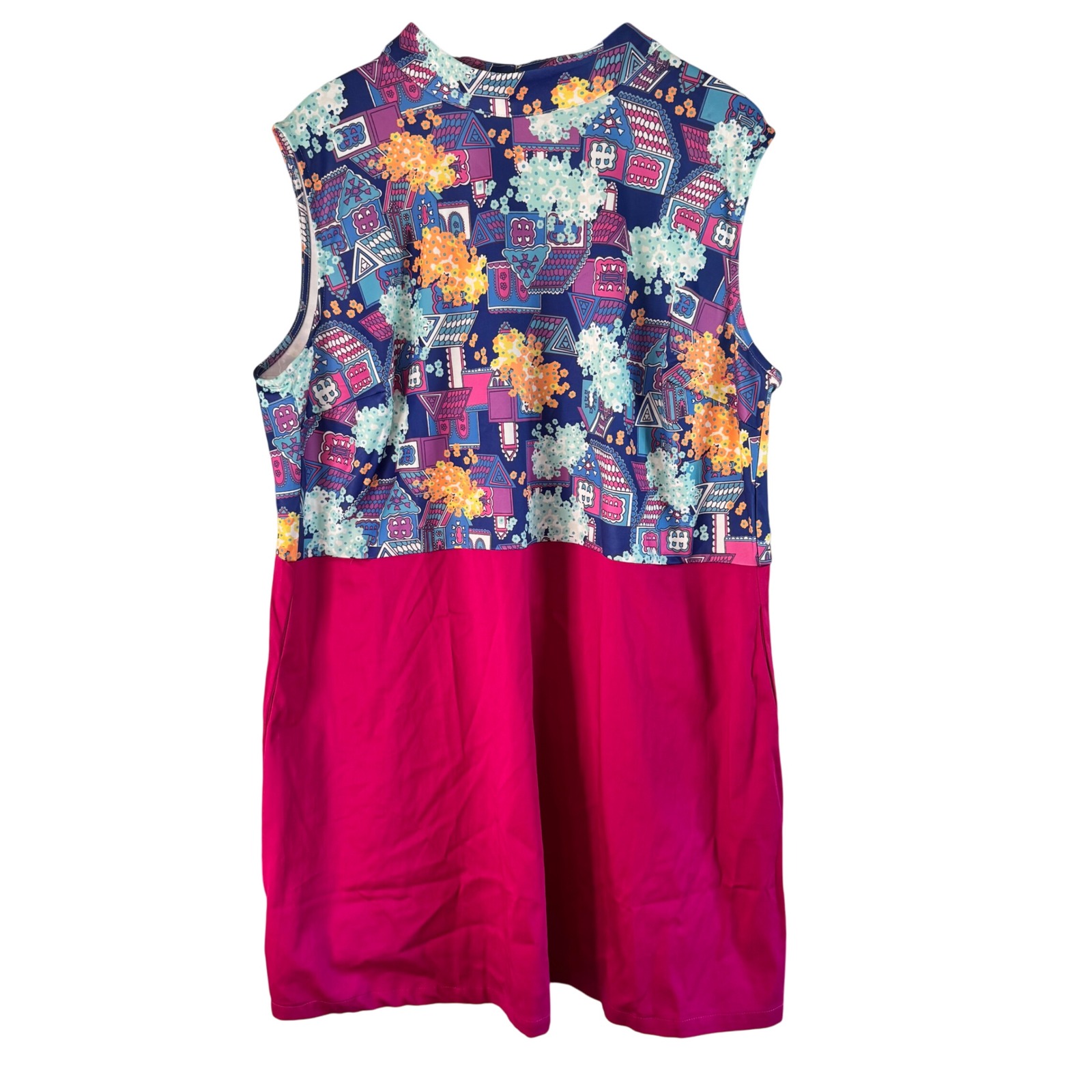 Smak Parlour Sleeveless Mini Dress - Houses Flowers Print - Plus Size 3X