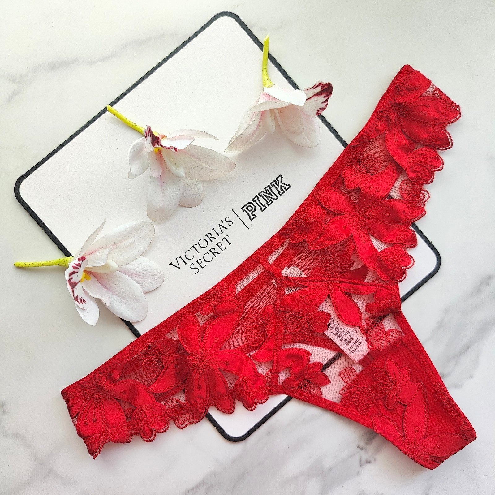 NWT VICTORIA'S SECRET VERY SEXY ZIGGY GLAM MESH FLORAL EMBROIDERED THONG PANTY S