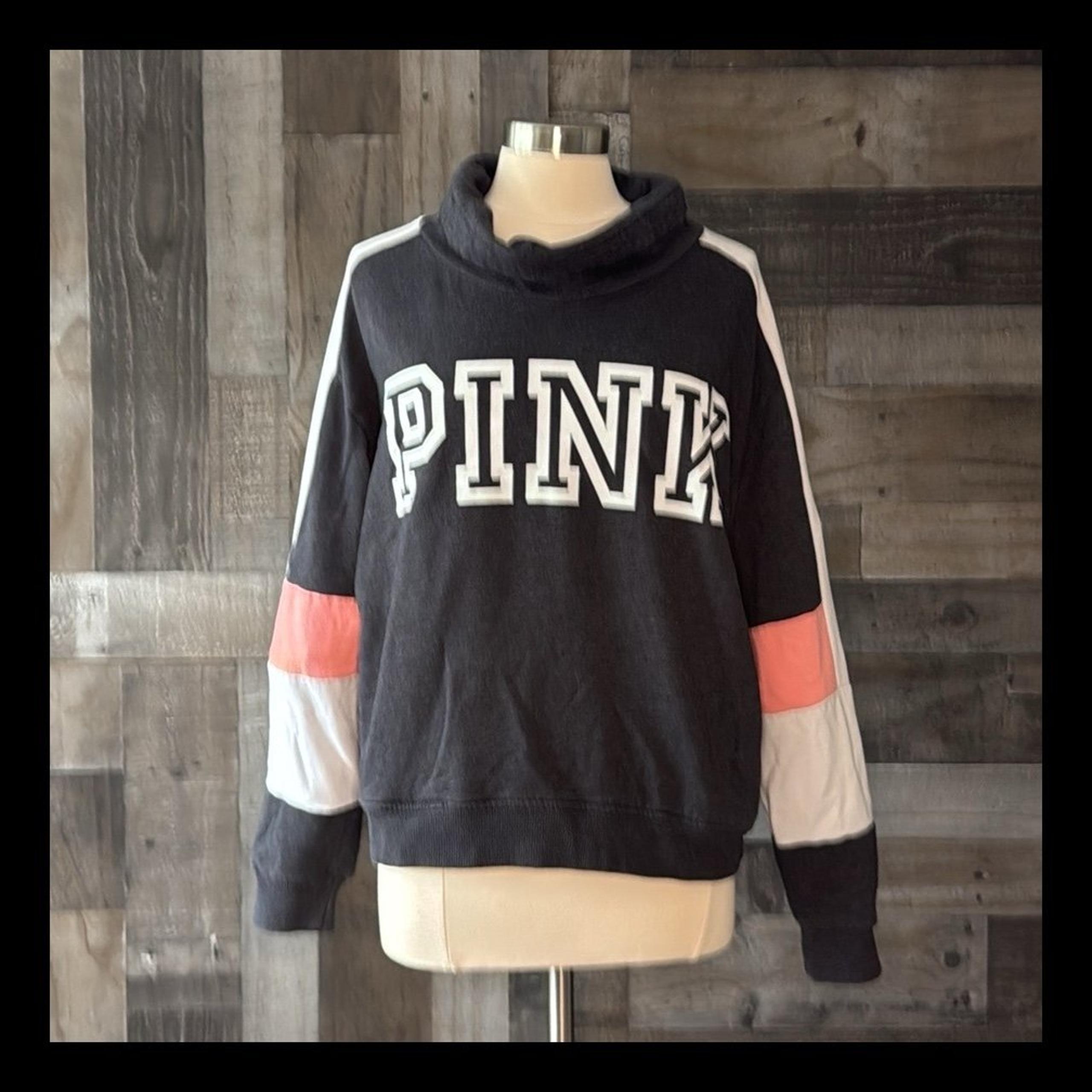 Victoria’s Secret PINK mock neck sweater large gray white pink preppy winter