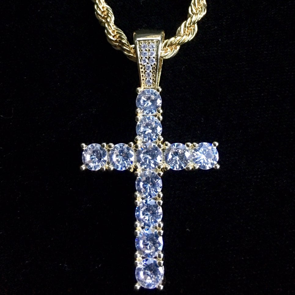 CROSS DIAMONDS CZ 18K GOLD CHAIN ITALY