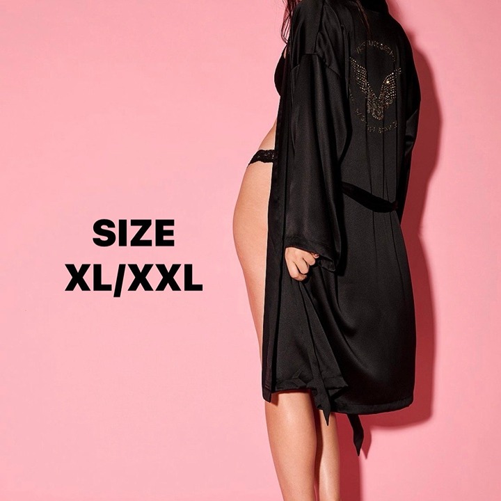 VICTORIA’S SECRET FASHION SHOW 2025 SATIN MIDI ROBE IN SOLID BLACK SIZE XL/XXL