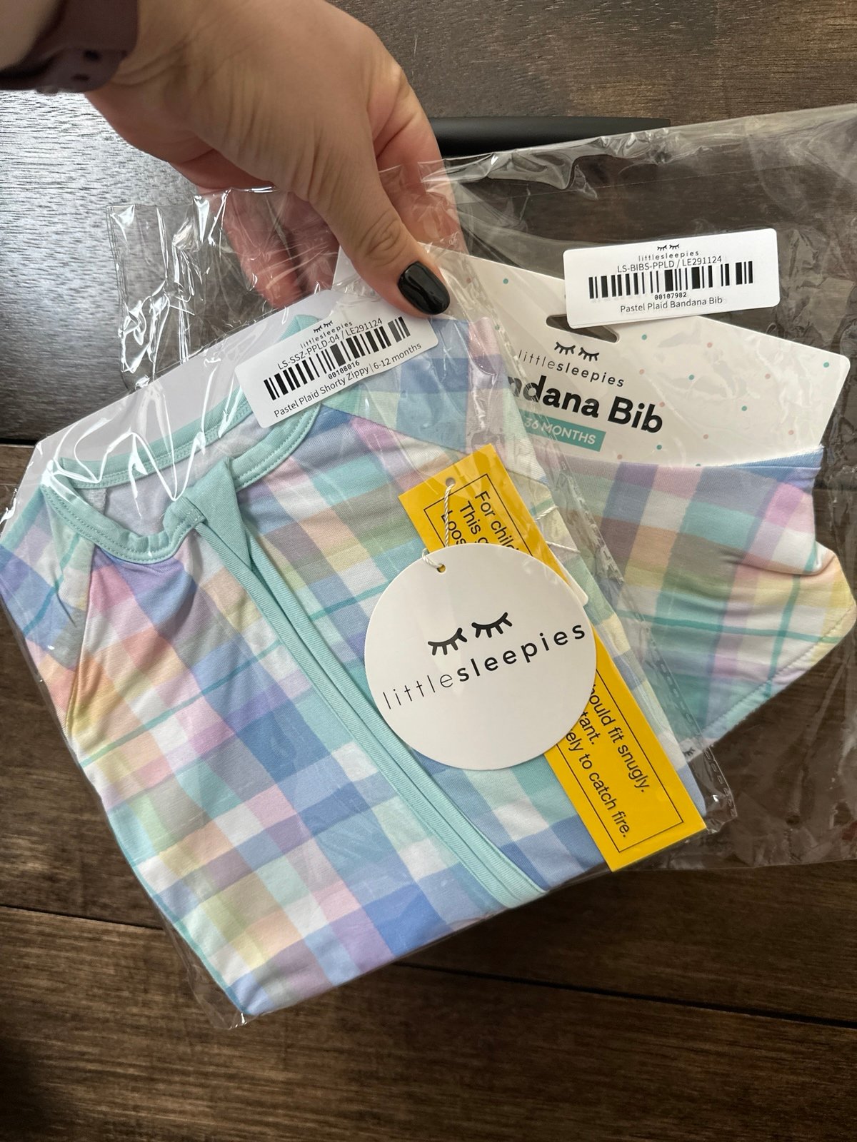 NWT Pastel plaid Little Sleepies Zippy 6-12Months + Bandana Bib