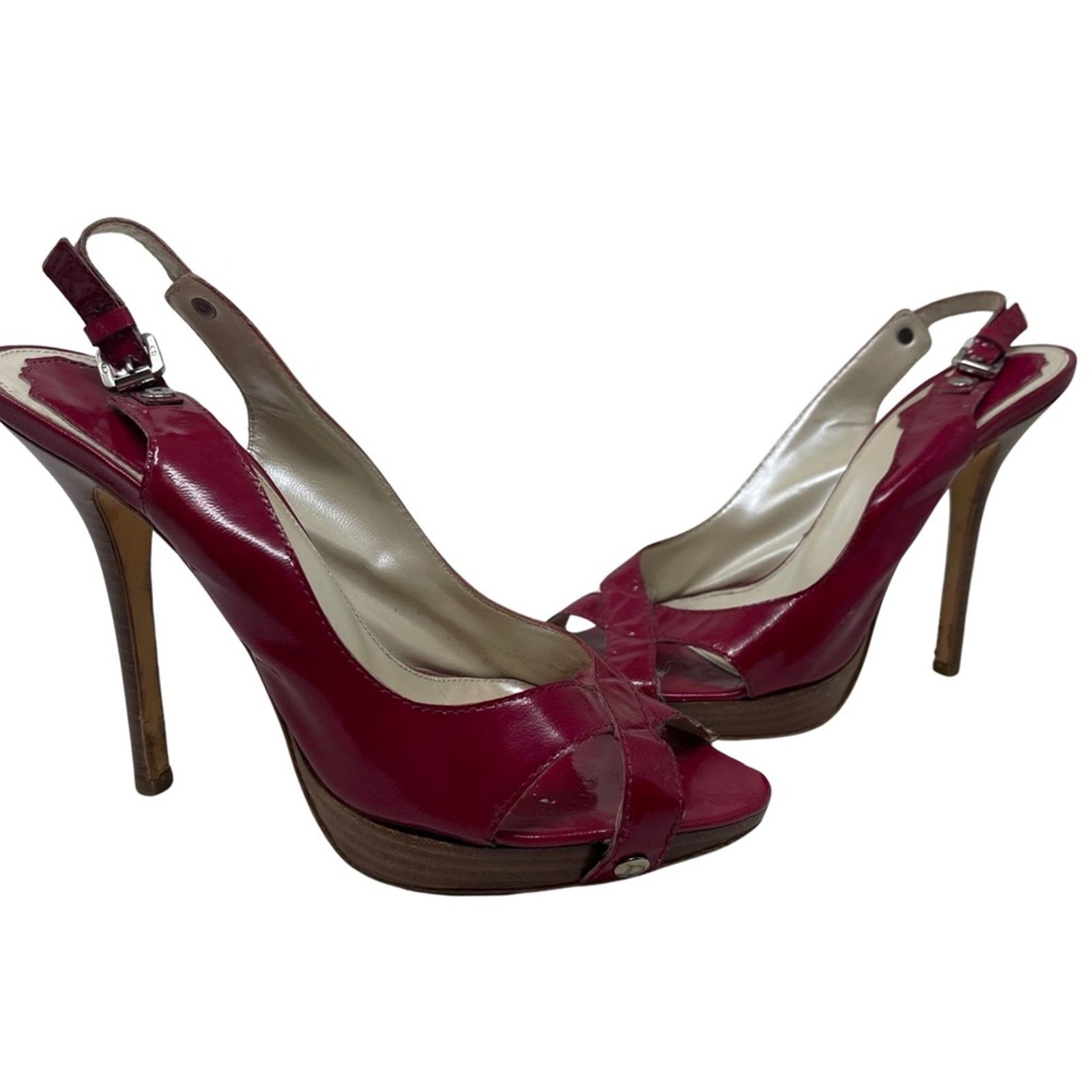 Dior Pink Patent Extreme Slingback Sandals sz 38