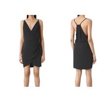 AllSaints Nordstrom Black Mini LBD V-Neck Cocktail Dress Size 0 MSRP 215 Glam