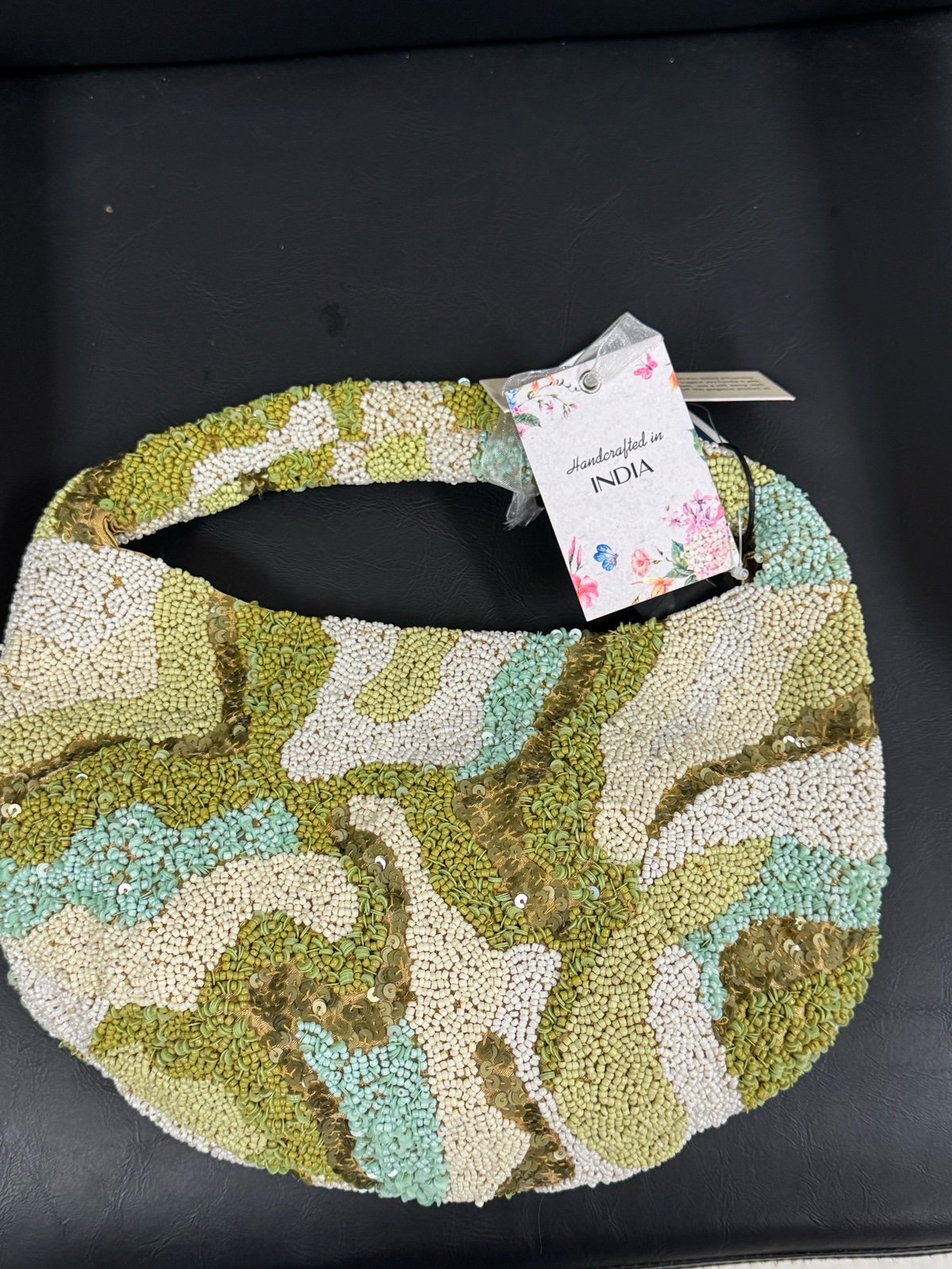 Army pattern beaded bag made in India