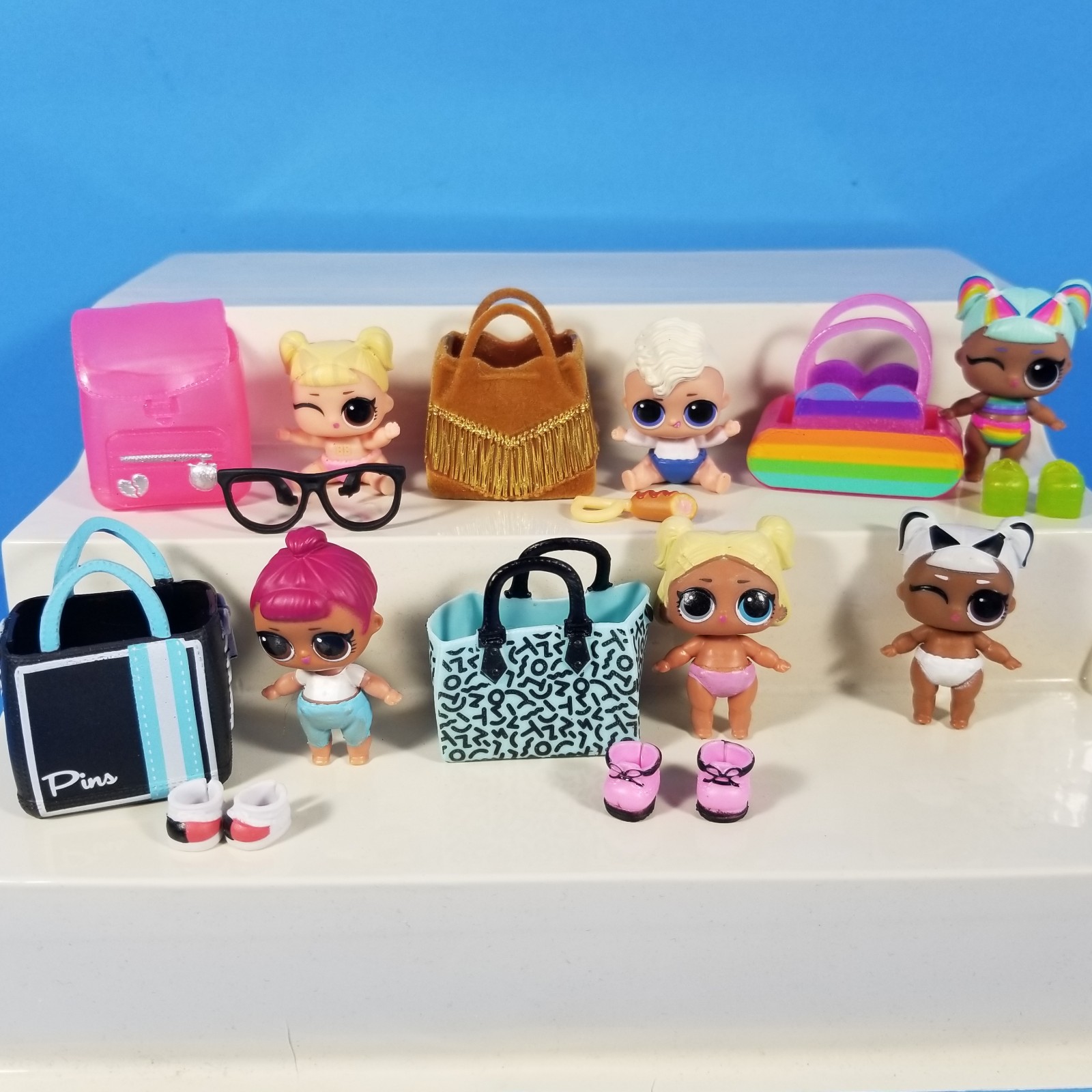 6 LOL Surprise Lil Sisters Doll LOT Set Rainbow Rover Oops Pins Twang Scribbles