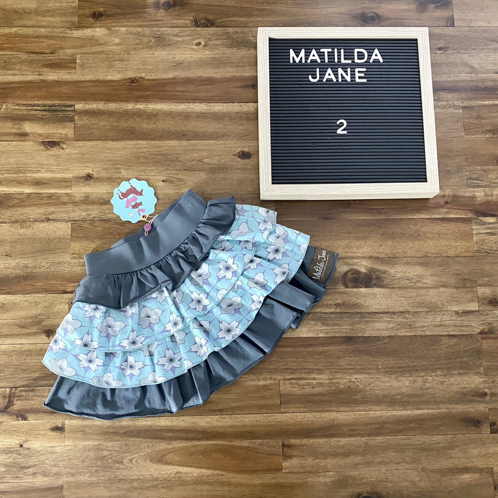 NWT Matilda Jane Heart Soul Pride Blue Gray Floral Nina Knit Tiered Ruffle Skirt