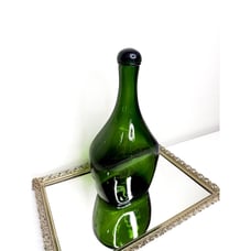 Vintage Green Glass Wine bottle Decanter with Screw-on lid, Mid Century Barware