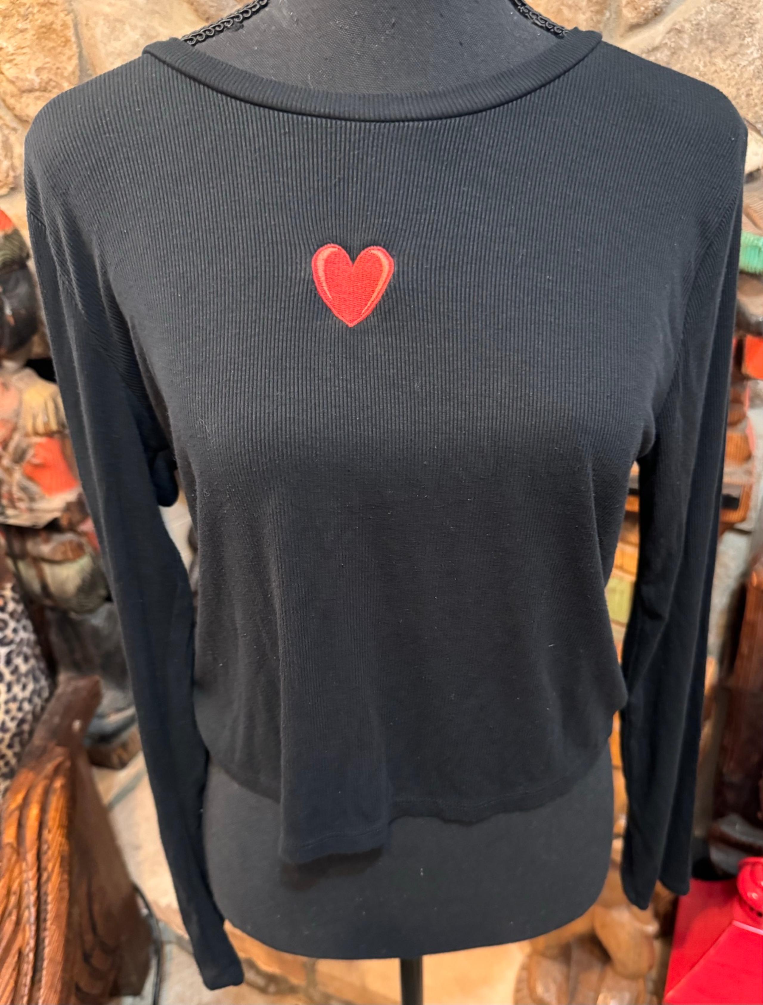 Wild Fable Heart Black Long Sleeves Size Large