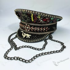 Steampunk Burning Man Captain Black Burgundy Leopard Sequin Hat Spider Jewelry