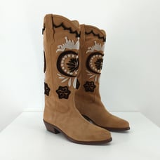 Free People EU 38 Roundhouse Stitch Boots Tan Brown Western Suede Embroidered