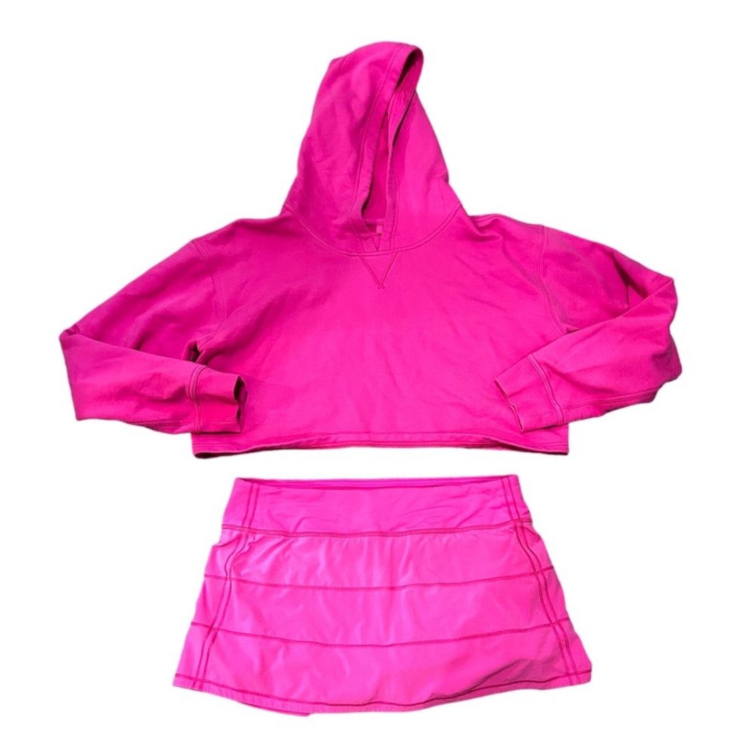 Lululemon Sonic Pink Outfit Set Pace Rival Skirt and All Yours Cropped Hoodie