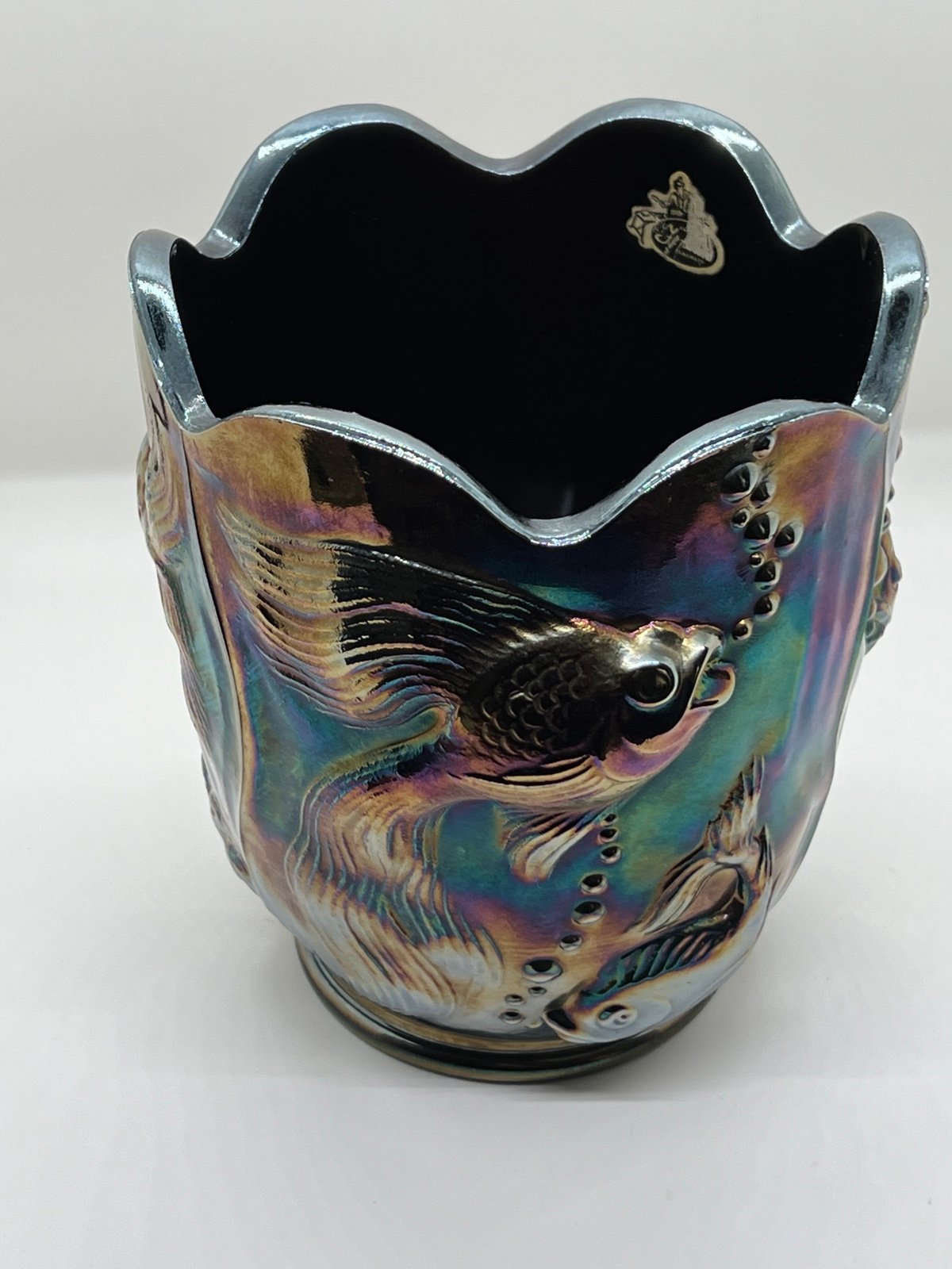 Vintage Fenton Amethyst Carnival Glass Atlantis Koi Fish Vase Or Ice bucket