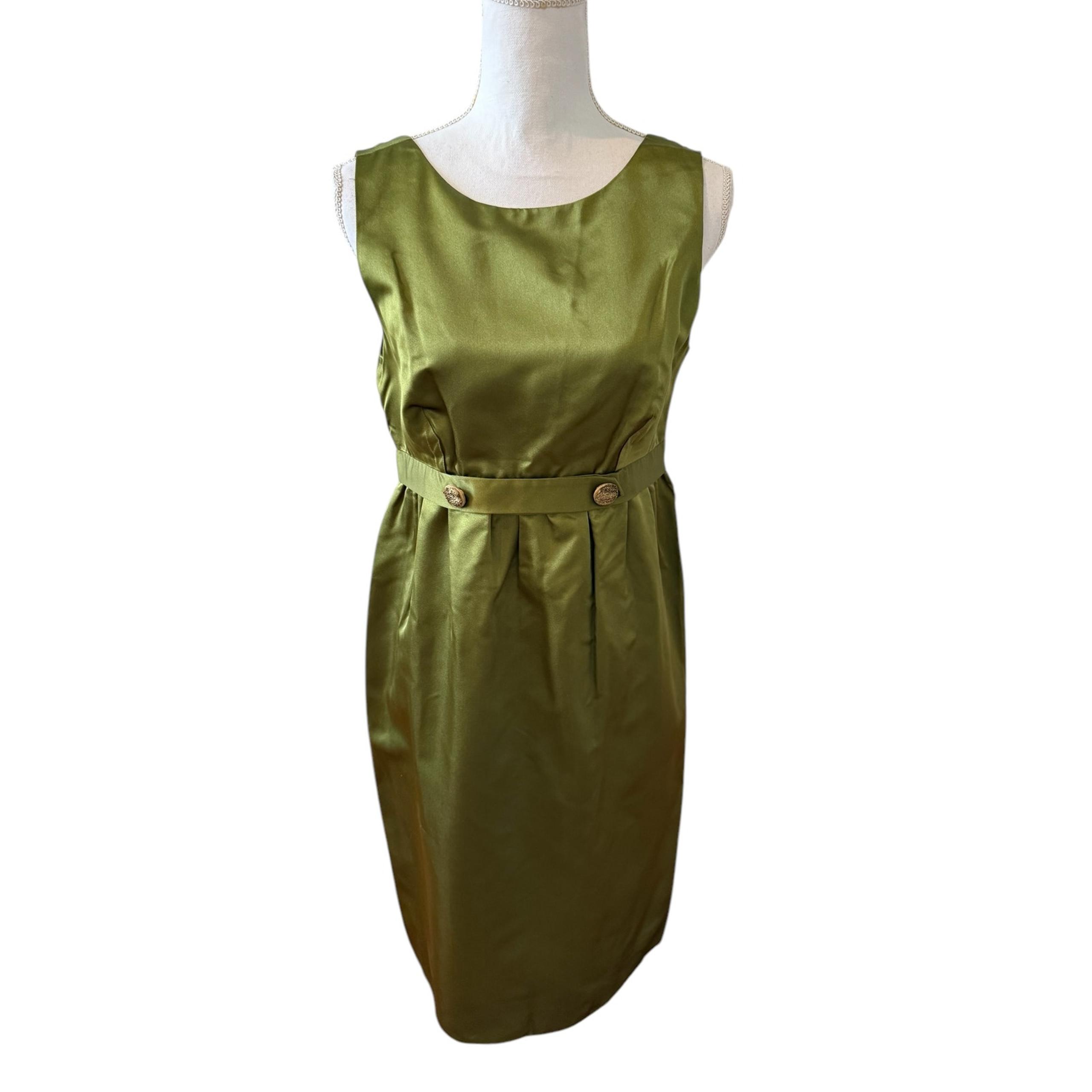 Vera Wang Silk Empire Waist Sleeveless Dress Olive Green 10