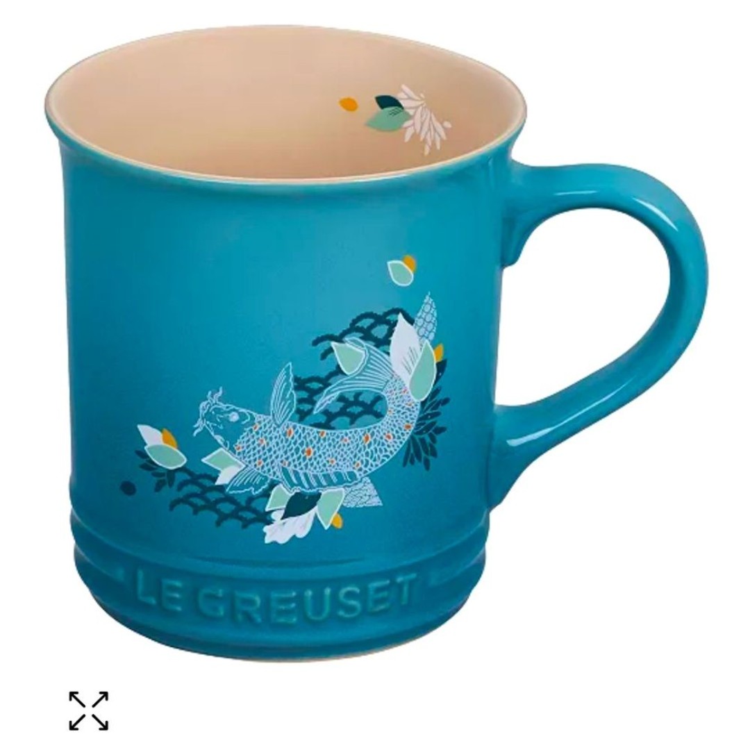 Le Creuset Blue Teal Lotus Collection 14-oz. Coffee Mug with Applique
