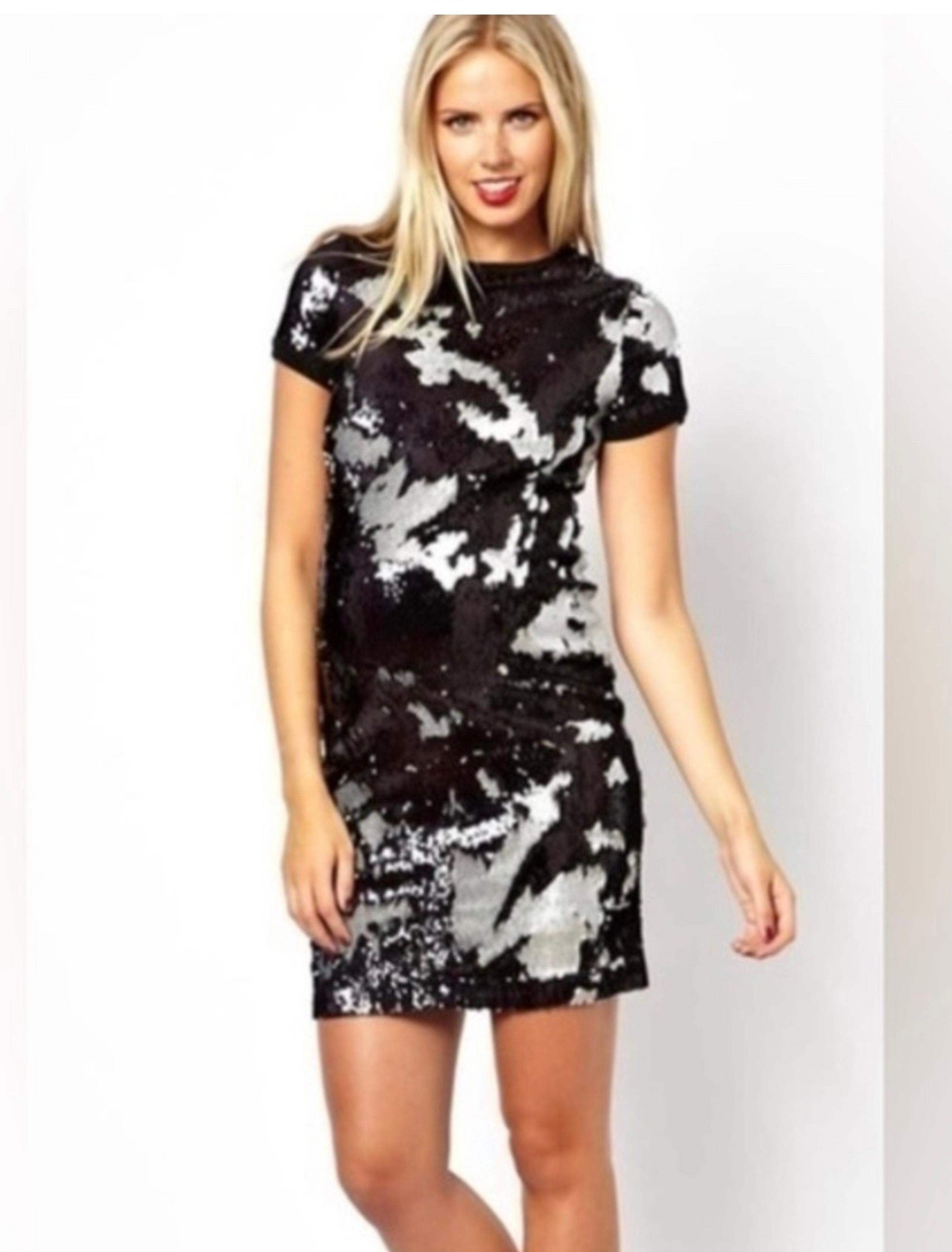 ASOS Maternity Sequin Mini Dress Size 4 Black Silver