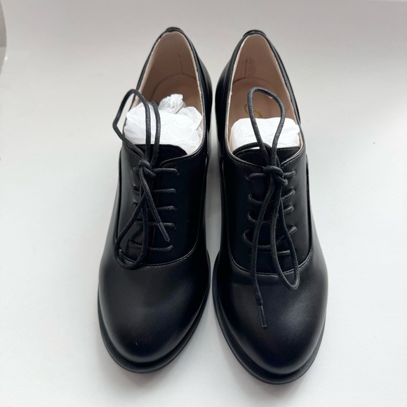 Women’s Size 8.5 Black Lace Up Oxfords Block Heel Mid Heel Classic Shoes