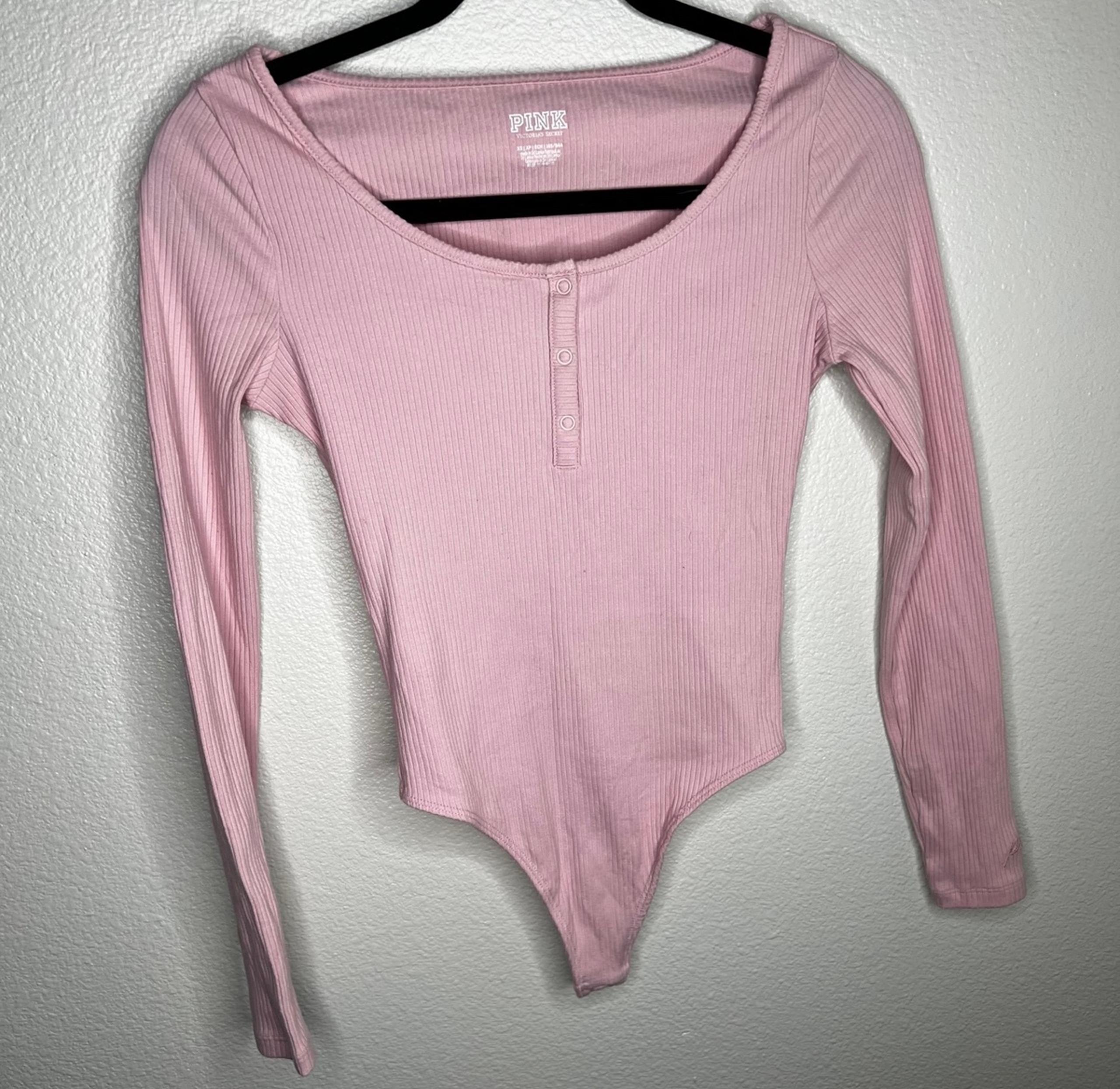 VS PINK women’s ribbed pink thong bodysuit Sz XS Barbiecore pastel spring