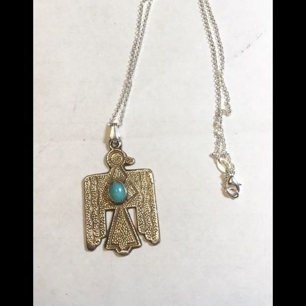 Handmade Sterling Silver Necklace, Southwest Thunderbird, Turquoise, NEW