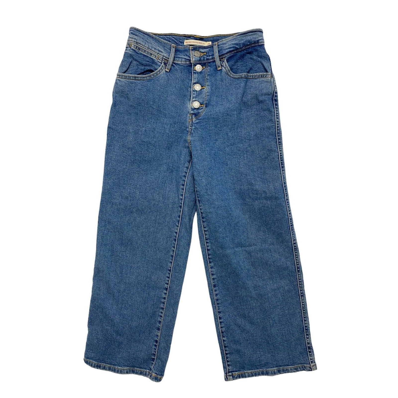 LEVIS Mile High Cropped Wide Leg Medium Light Wash Jeans Size 25 Button Fly