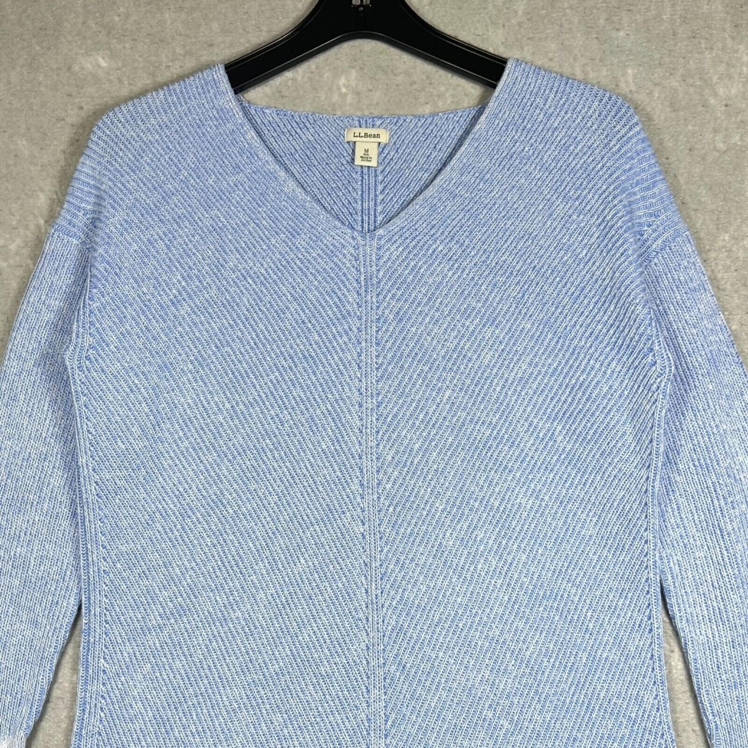 L.L. Bean Pullover Knit Sweater V-neck Women’s Medium Blue Long Sleeve Cotton