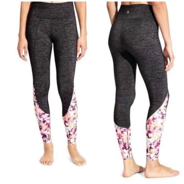 Athleta Chaturanga Flow Gray & Gem Color Block Tights Leggings sz XS NWOT