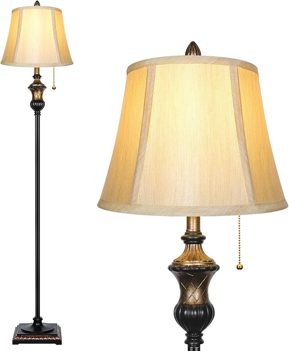 Classic Standing Lamp with Bronze Fabric Shade for Living Room