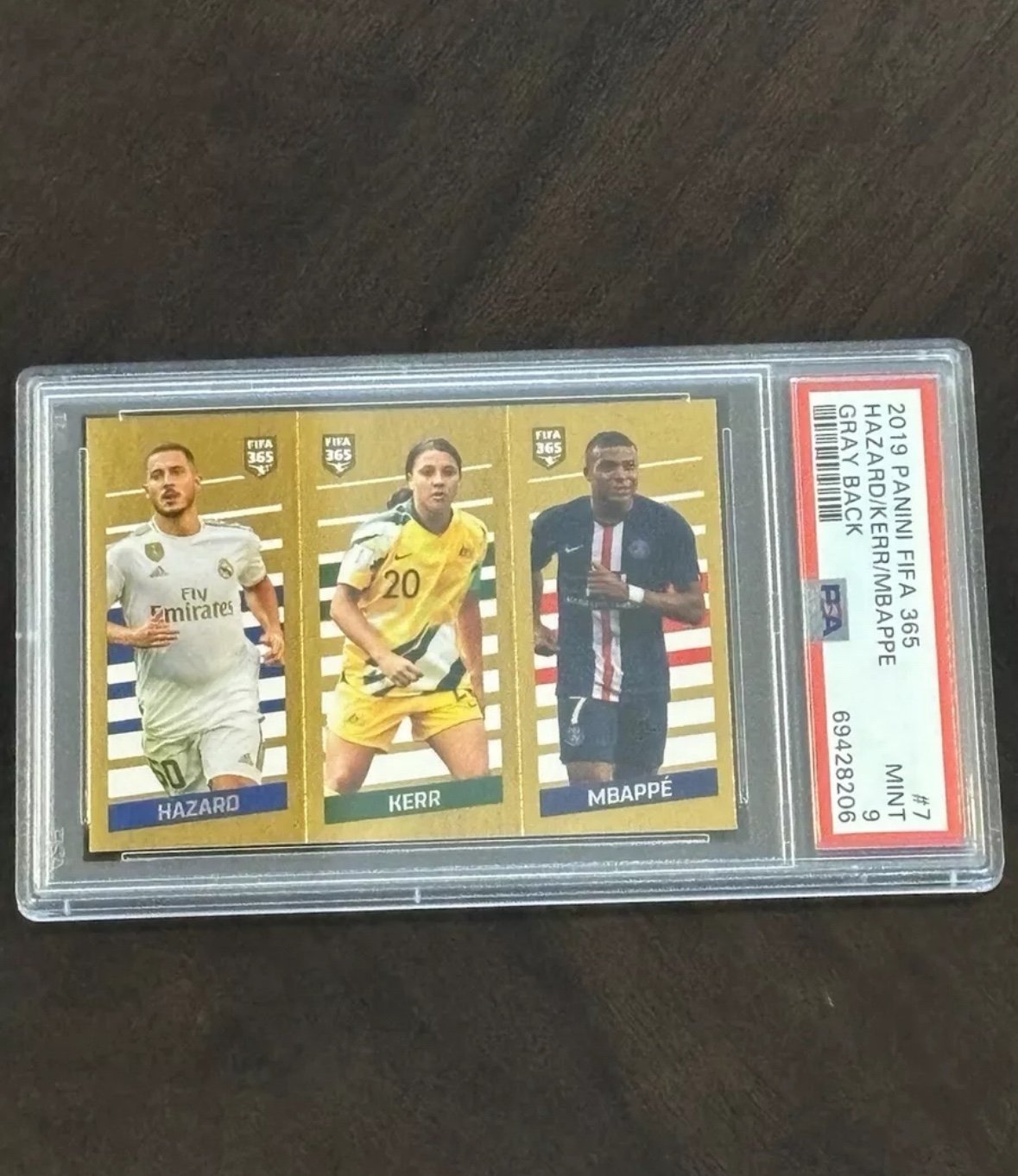 2019 Panini FIFA 365 HAZARD/KERR/MBAPPE Gray Back Sticker PSA 9 MINT #7