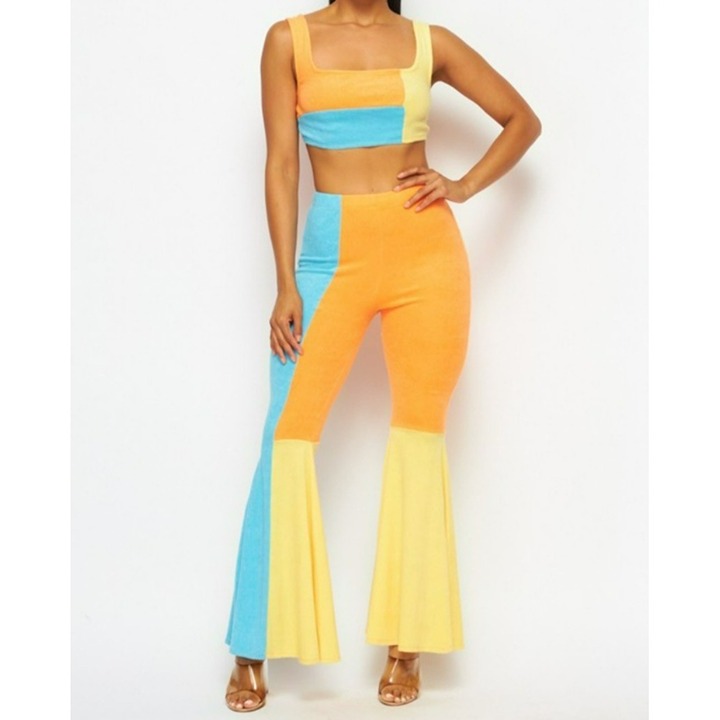 Hot & Delicious Bright Idea Terry Cloth Crop Top and Pant Set Size Medium NWT