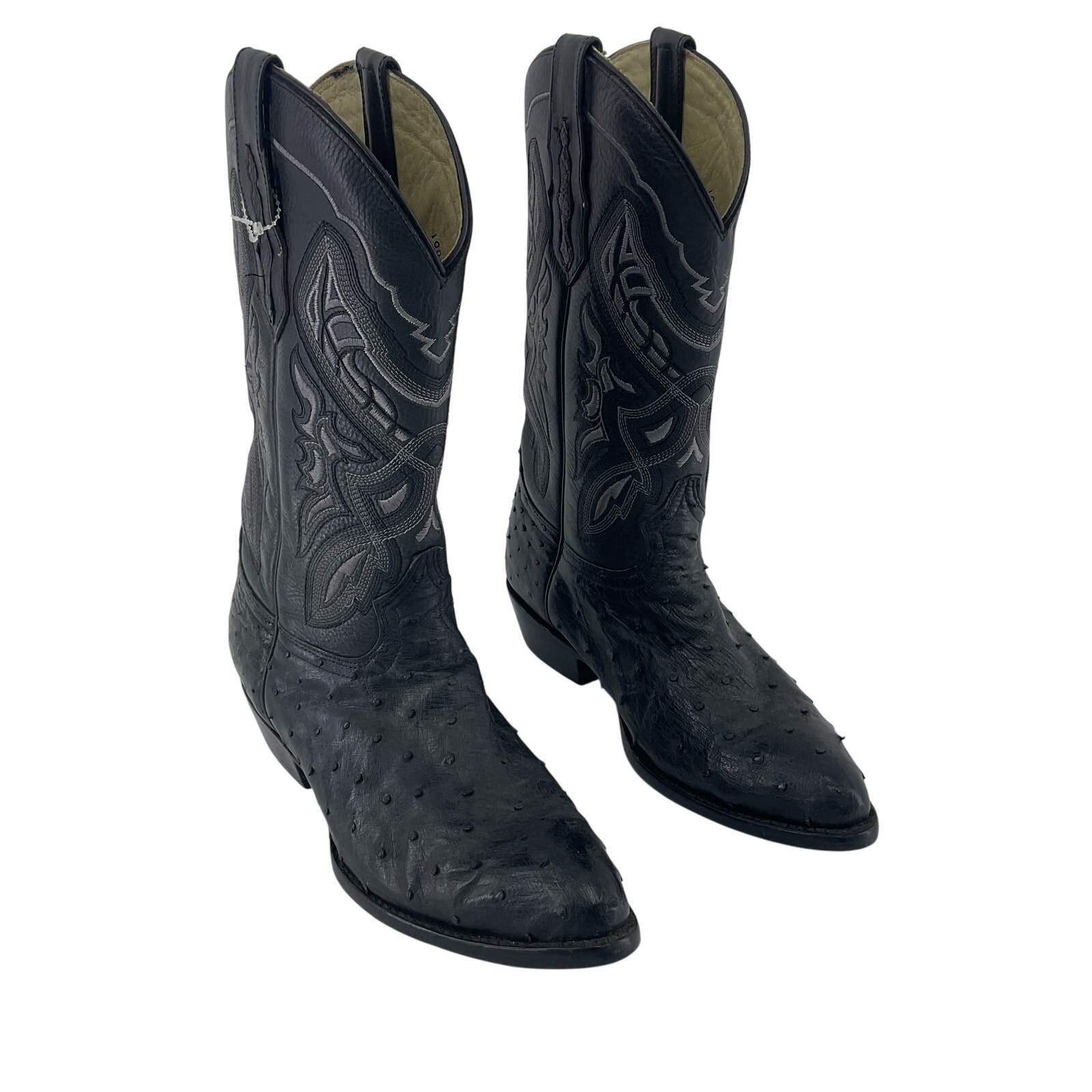 Unbranded Men's Western Ostrich Boots J-Toe Black Leather Size 8.5 Preowned