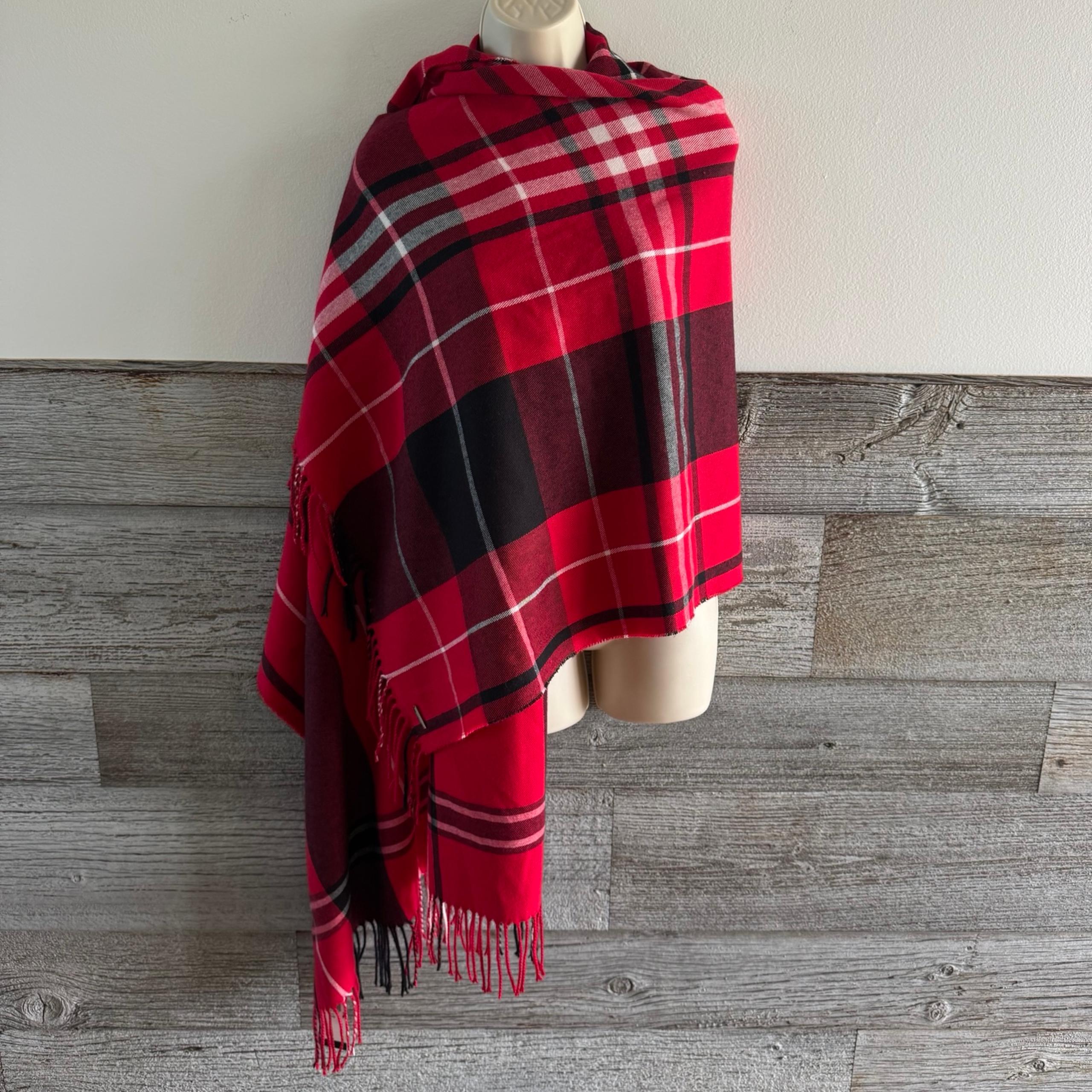 Ralph Lauren Black Label Exploded Plaid Scarf/Wrap fringe NWT