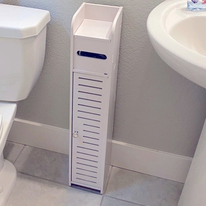 Small Bathroom Storage Corner Floor Cabinet with Doors and Shelves white
