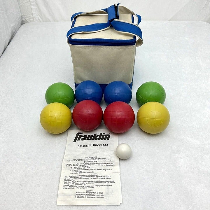 Franklin Bocce Ball Set w/Canvas Carrying Case Plastic Balls 4 Colors Complete