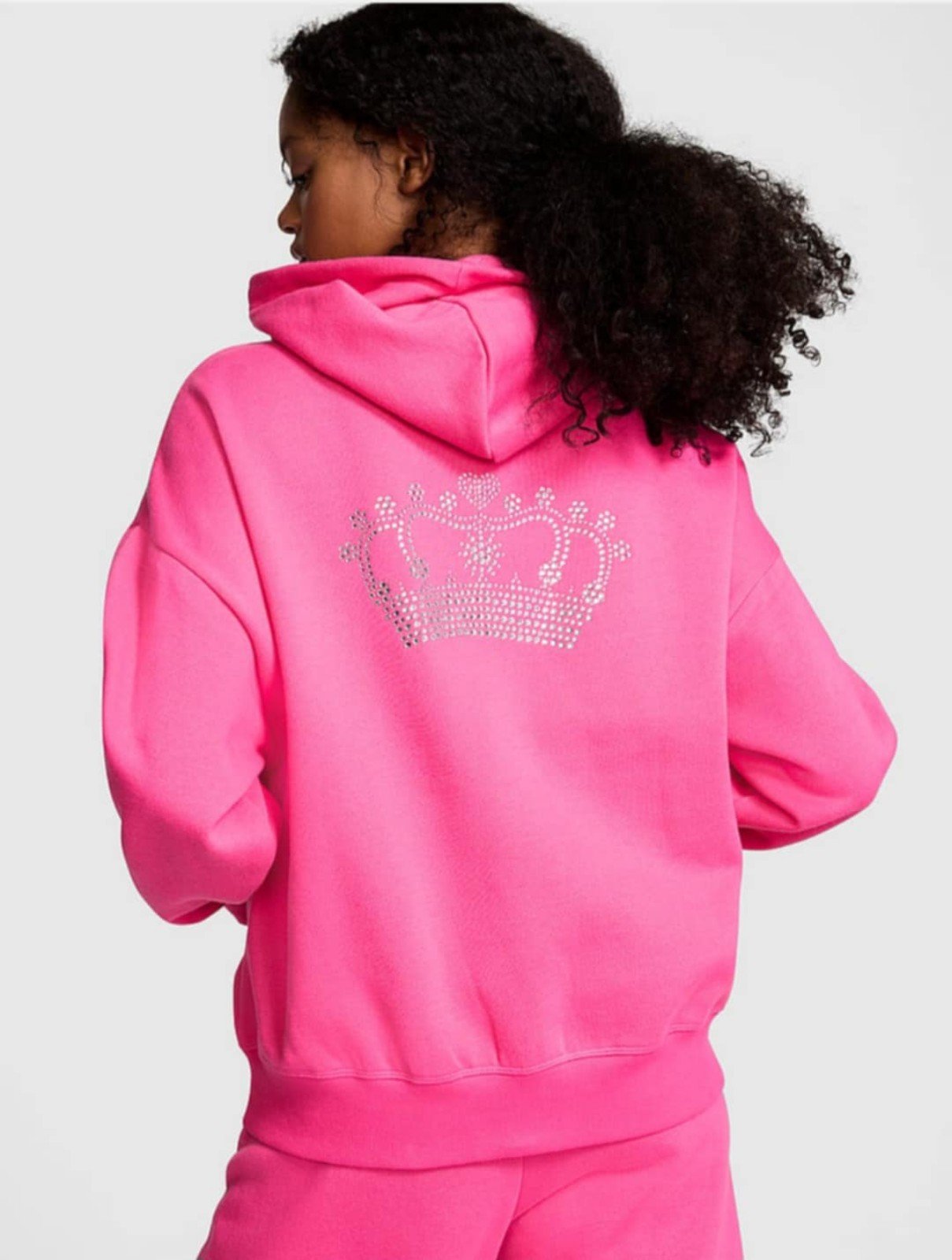 PINK Carmine Rose Bling Full zip Hoodie size Large NWT