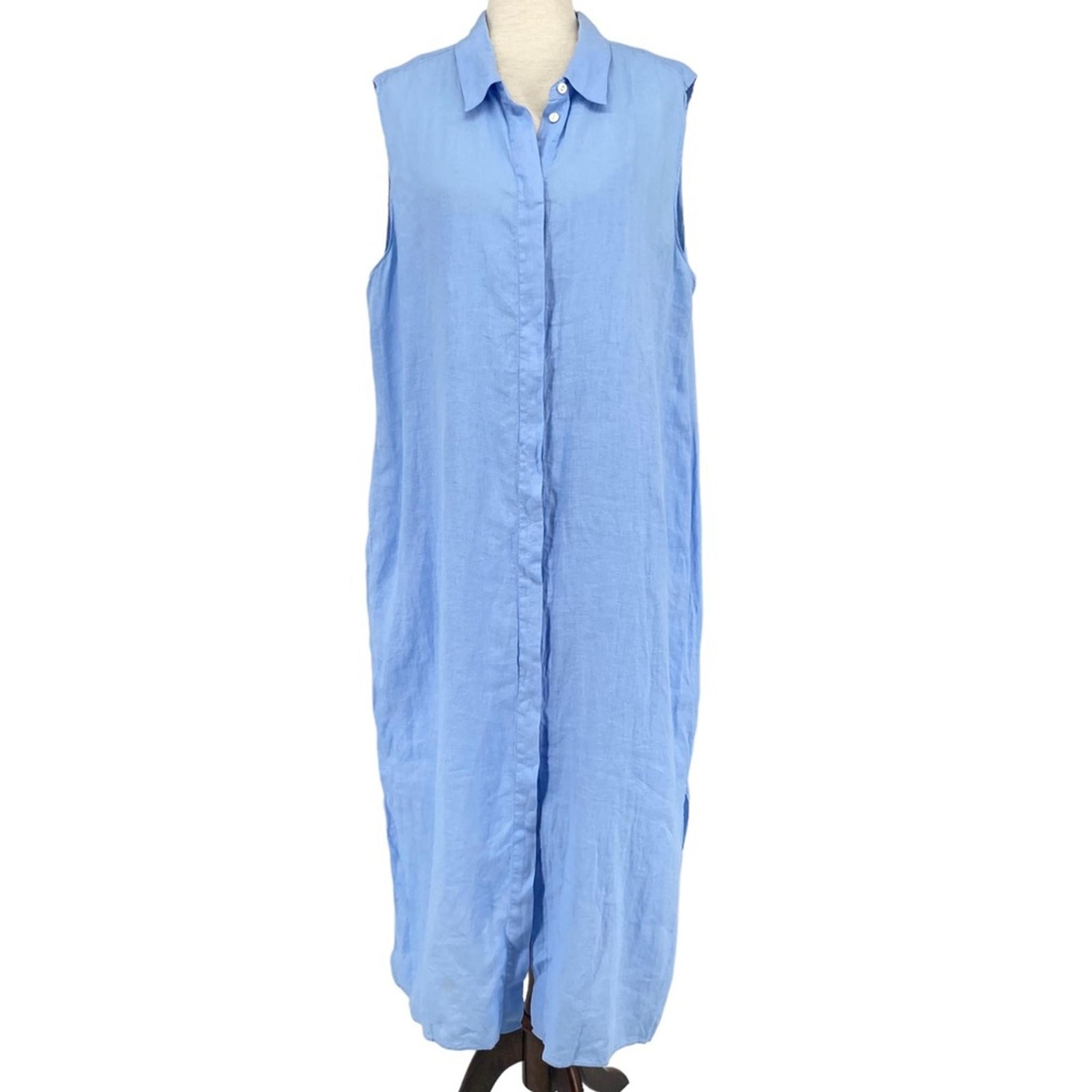 THEORY NWT FLAWED Sleeveless Shirt Linen Midi Dress Periwinkle Size XXL Bohemian