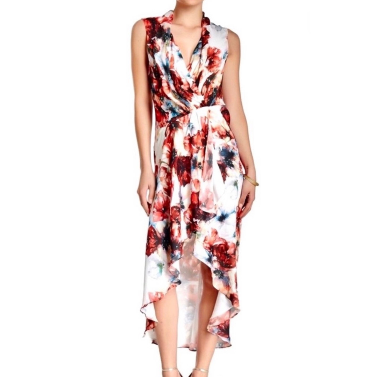 425 HAUTE HIPPIE FLORAL PRINT HIGH-LOW CHIFFON DRESS