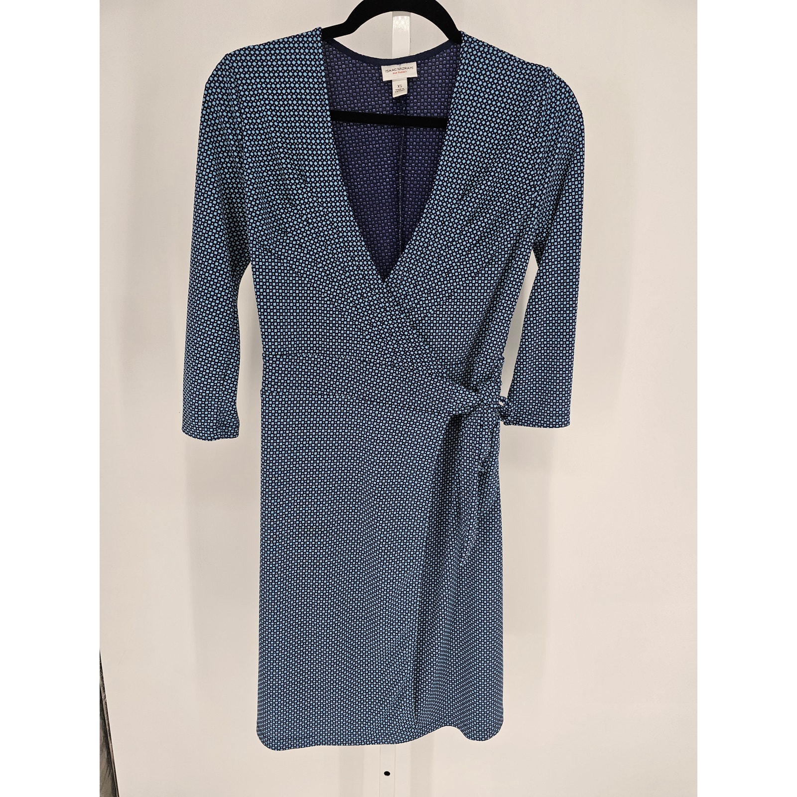 Isaac Mizrahi for Target Womens Sz XS Knee Length Wrap Dress Blue Diamond Print