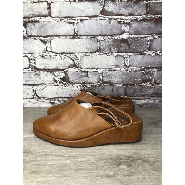 Abstract Stimulus Brown Leather Pointed Toe Platform Mule Shoes Women 8US/38.5EU