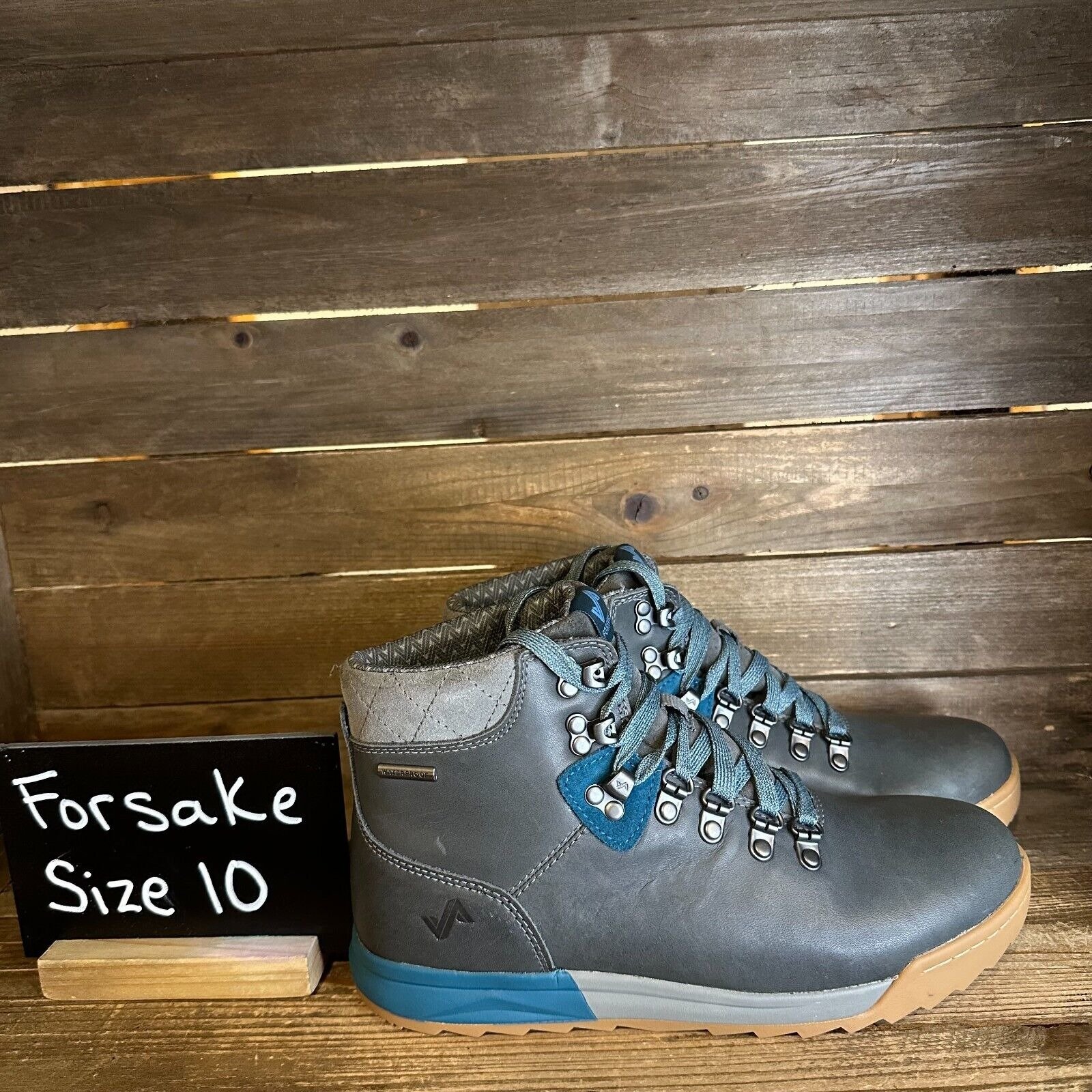 New Womens ForSake Patch Mid Gray Leather Waterproof Hiking Ankle Boots Size 10