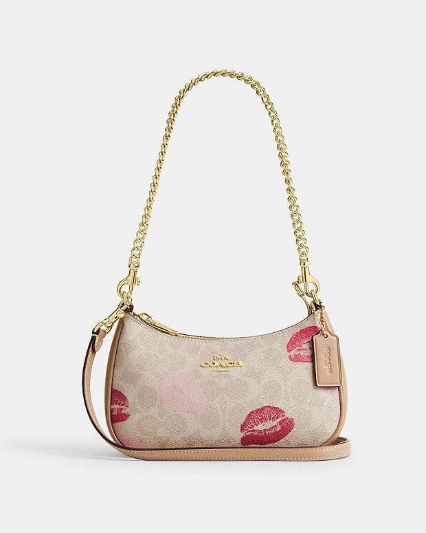 NWT Coach Teri Mini Crossbody Bag In Signature Canvas With Lips Print CZ943