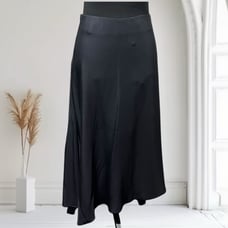 Lilli Rubin Vintage Womens Silk Midi Skirt Size 10 Black Asymmetrical Flare Hem