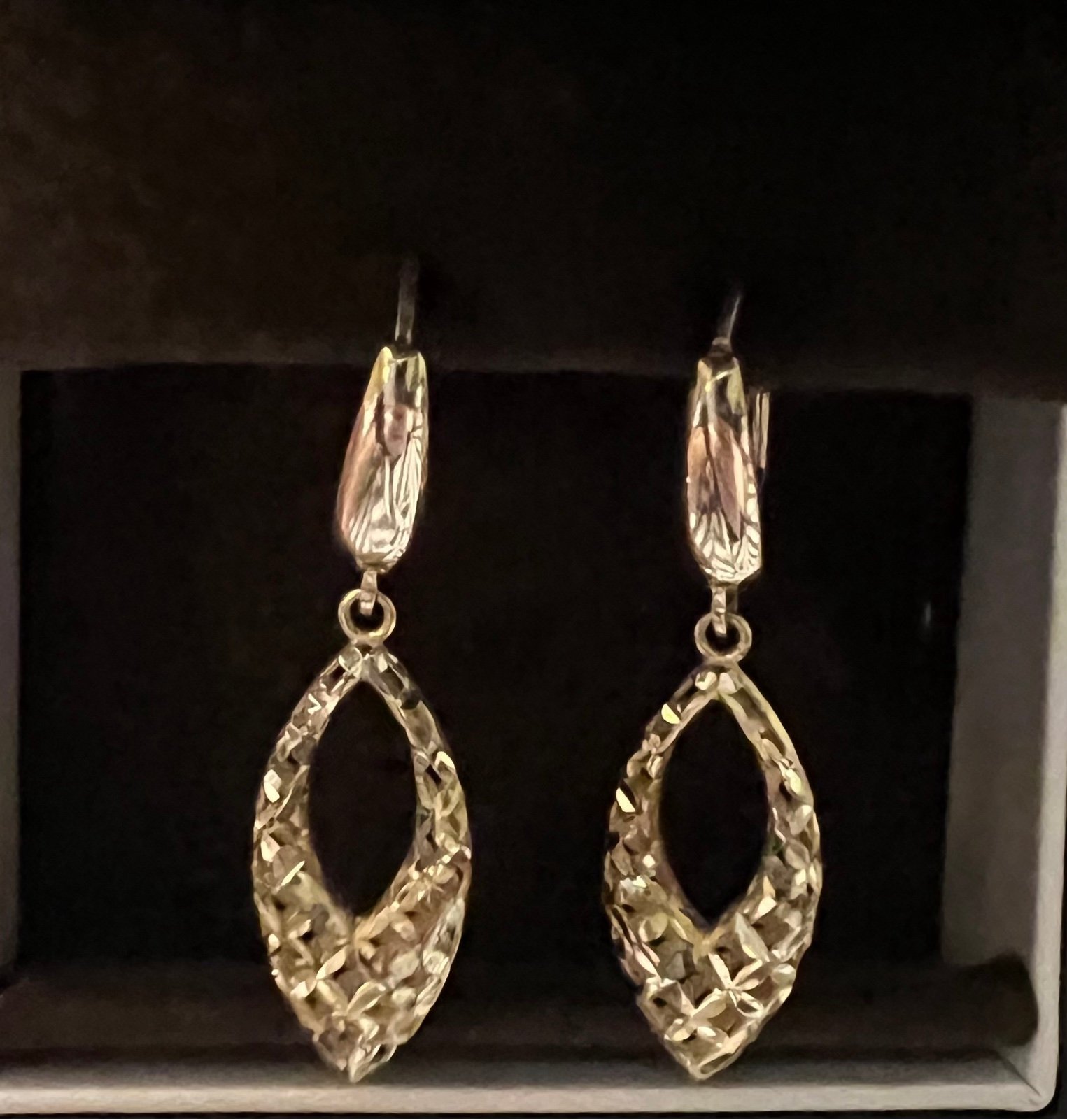 14K Gold Marquise Dangle Earrings