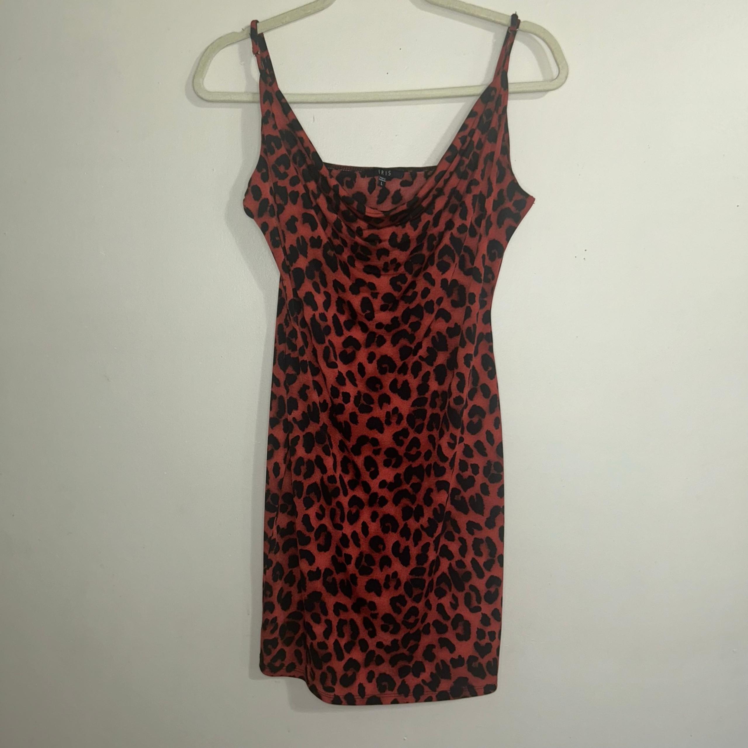 Iris Mini Pencel Dress With Straps Leppard Print Red Women Size L