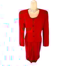 Vintage Christian Dior 2pc Red 100% Pure Wool Jacket & Skirt Suit, Women’s 12